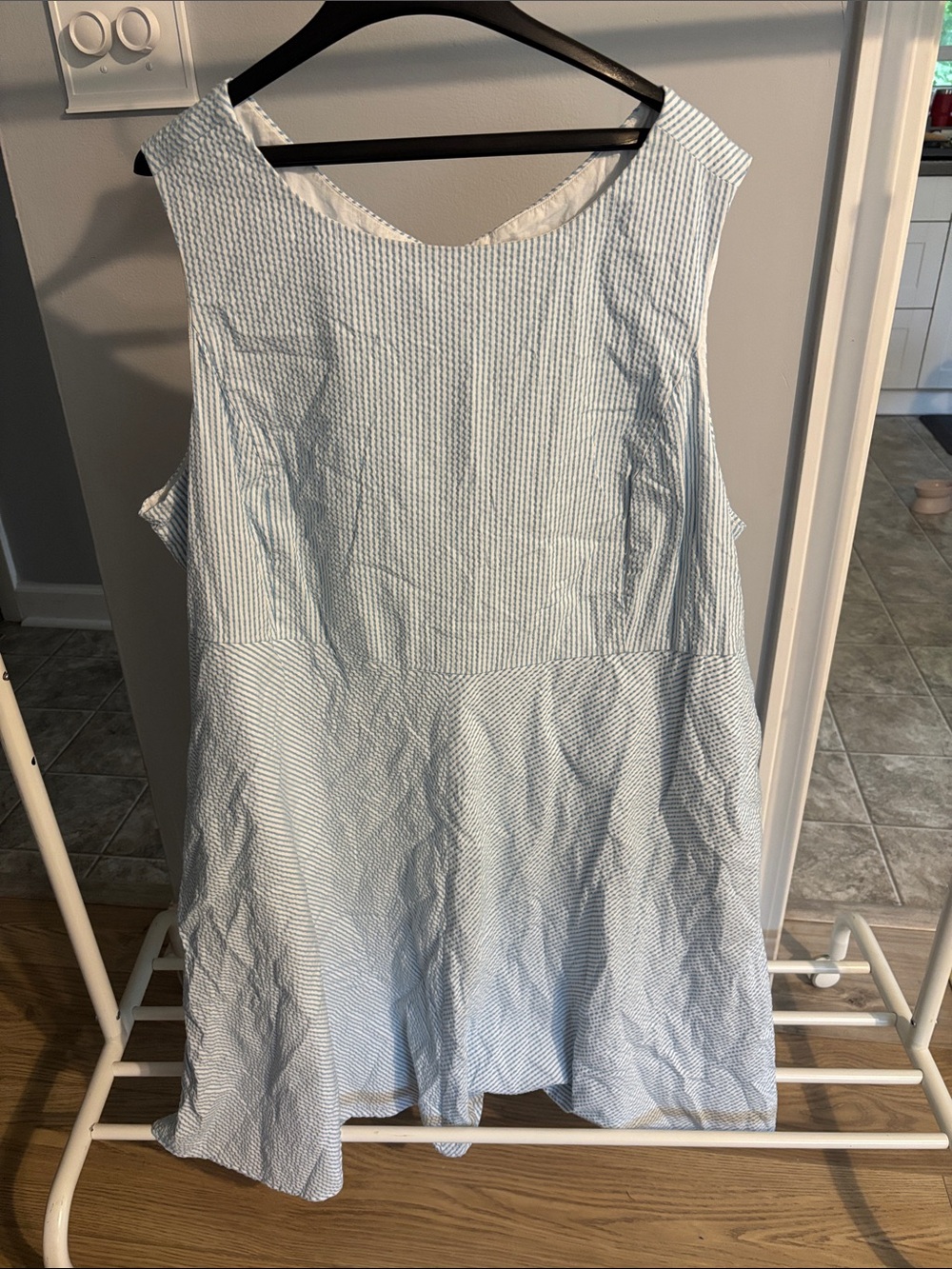 Coastal New England Casual Summer Lands End Cotton Blue Striped Dress 26W